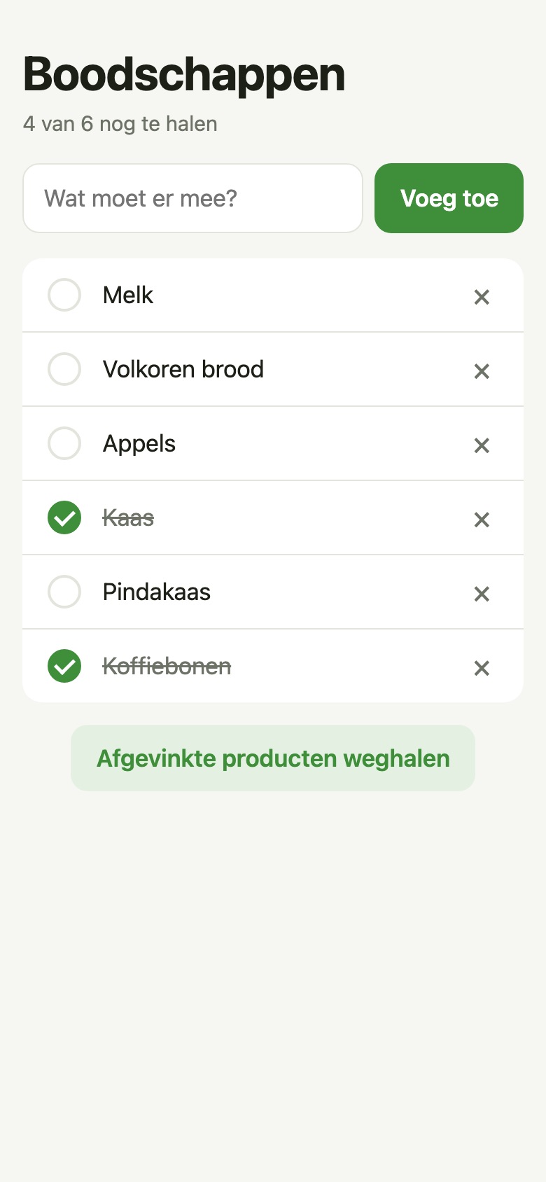 Shopping list with a few items ticked off